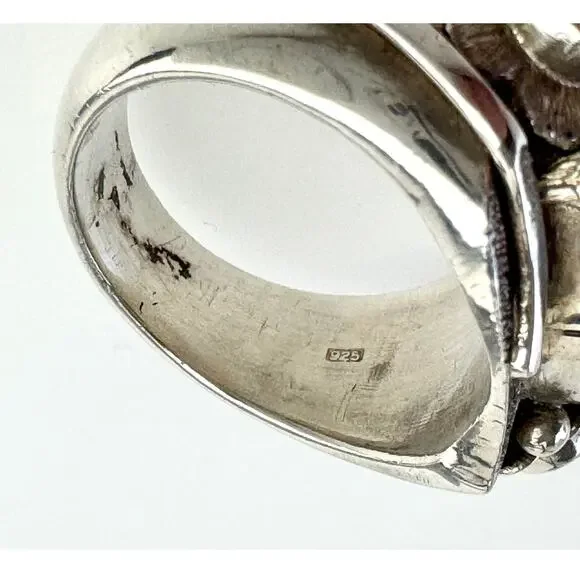 Red Garnet Grossular Garnets Sterling Silver Carved Flower Ring US Sz 8.5 - Picture 4 of 9